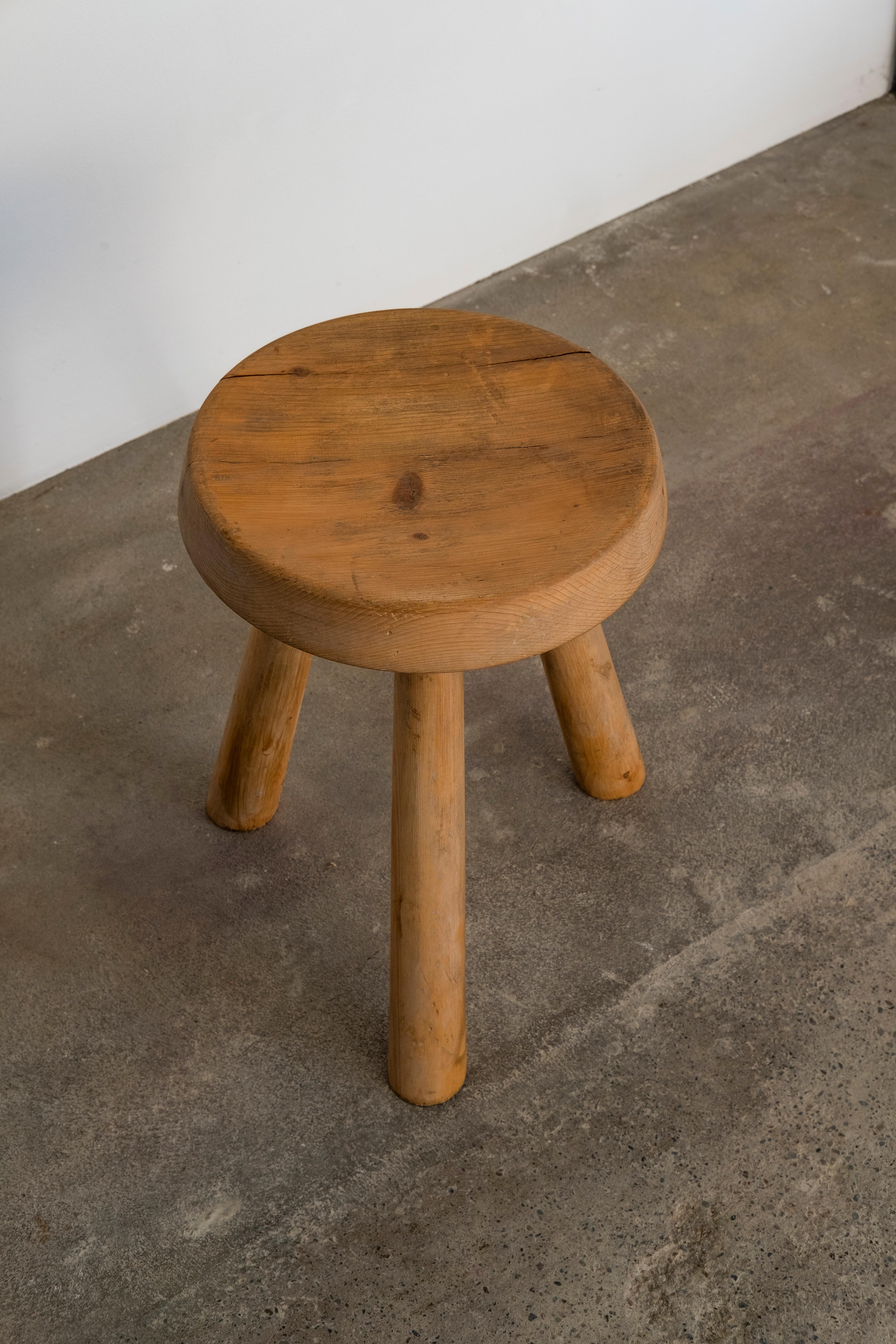 Hand-Crafted Charlotte Perriand Three-Legged Stool Authentic & Rare Mid-Century Modern For Sale