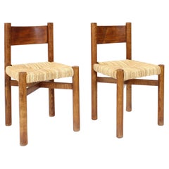 Charlotte Perriand Two Meribel Oak and Rush Dining Chairs Les Arcs
