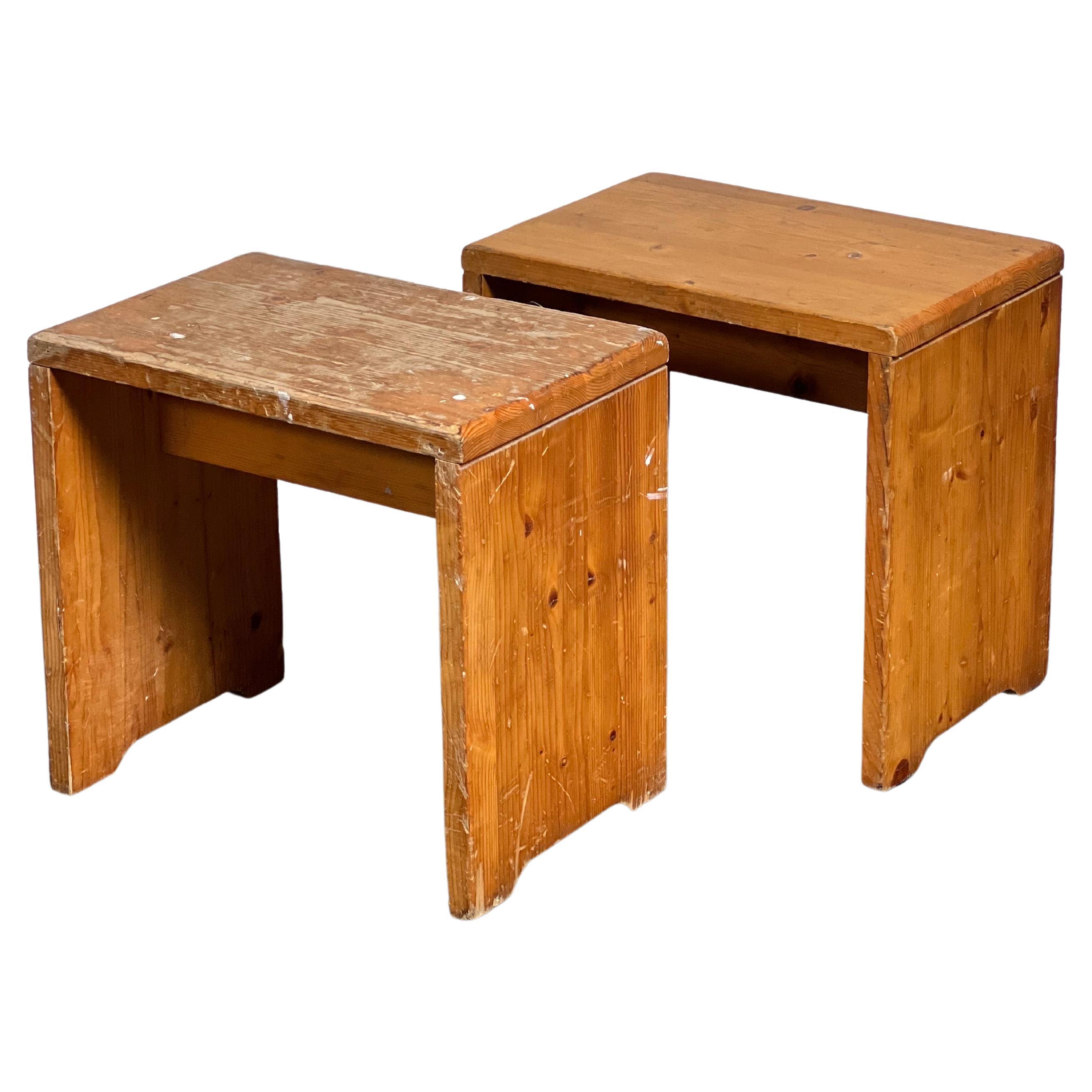 Charlotte Perriand two Stools in Pine for “Les Arcs”, France, 1967 For Sale