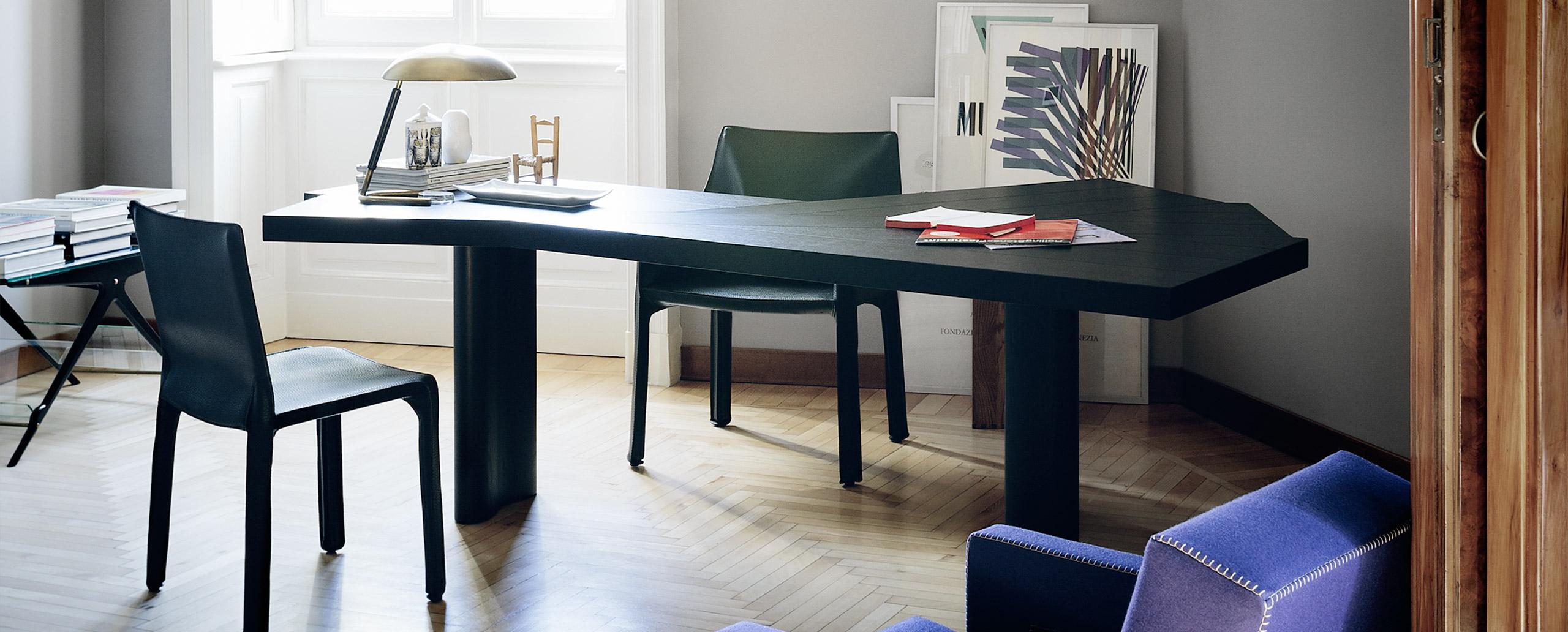 Italian Charlotte Perriand Ventaglio Wood Stained Black Table by Cassina For Sale