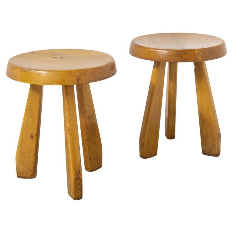 Charlotte Perriand Vintage Wooden Stools For Sale at 1stDibs