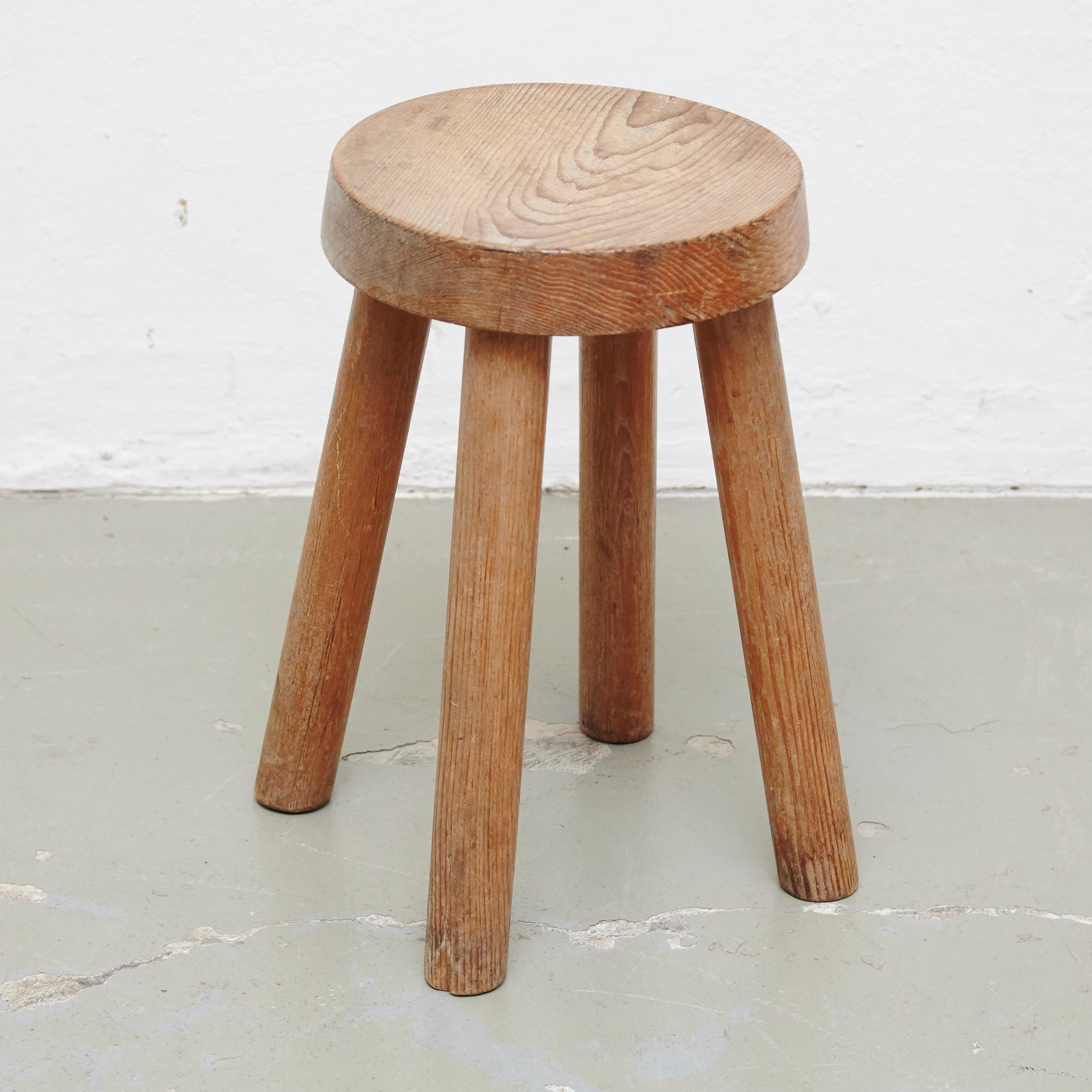 Stool designed by Charlotte Perriand, circa 1960 for Les Arcs.
Manufactured in France.

In original condition, with wear consistent of age and use, preserving a beautiful patina. 

Charlotte Perriand (1903-1999) She was born in Paris in 1903