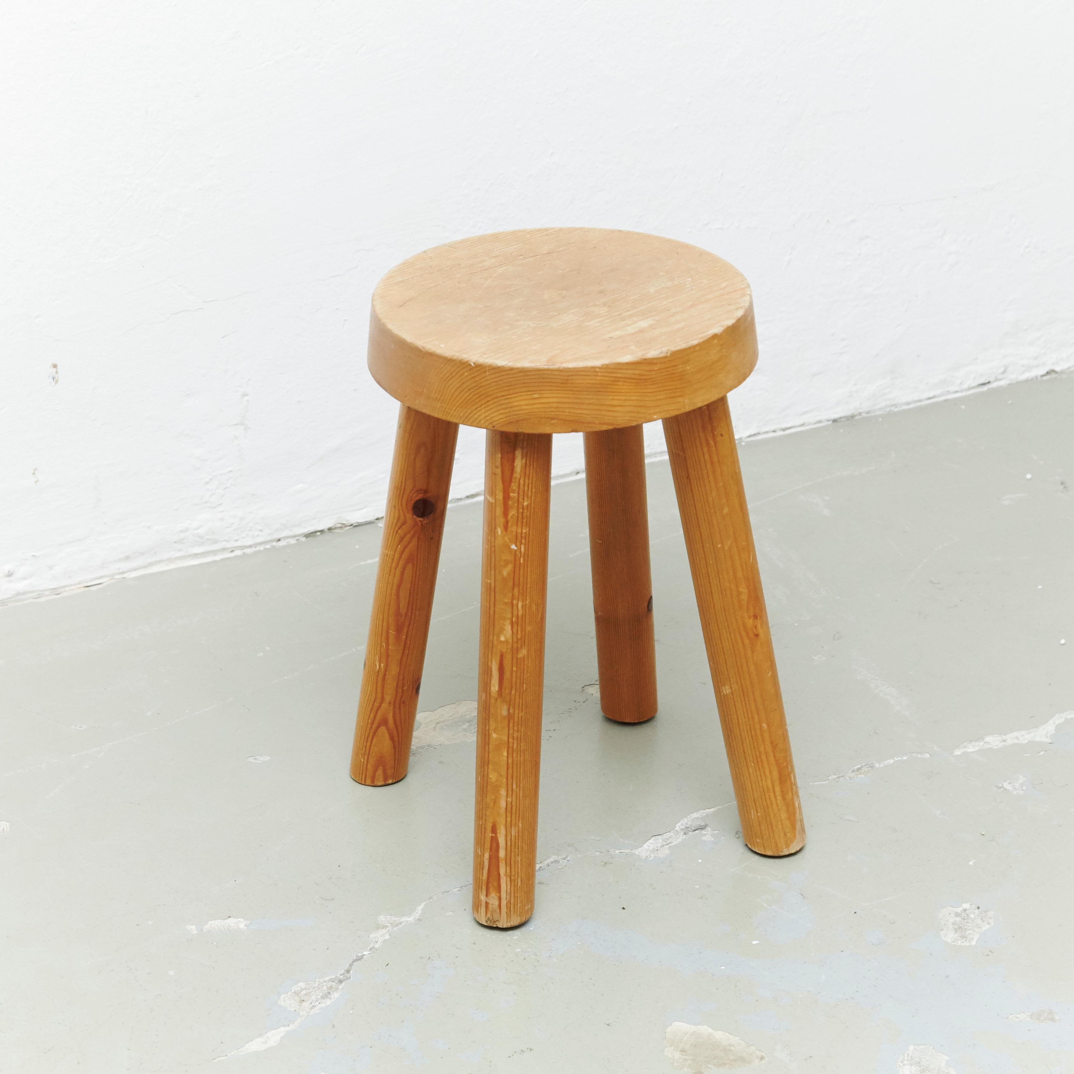 Stool designed by Charlotte Perriand, circa 1960 for Les Arcs.
Manufactured in France.

In good original condition, preserving a beautiful patina. 

Charlotte Perriand (1903-1999) She was born in Paris in 1903 and attended the E´cole de l'Union