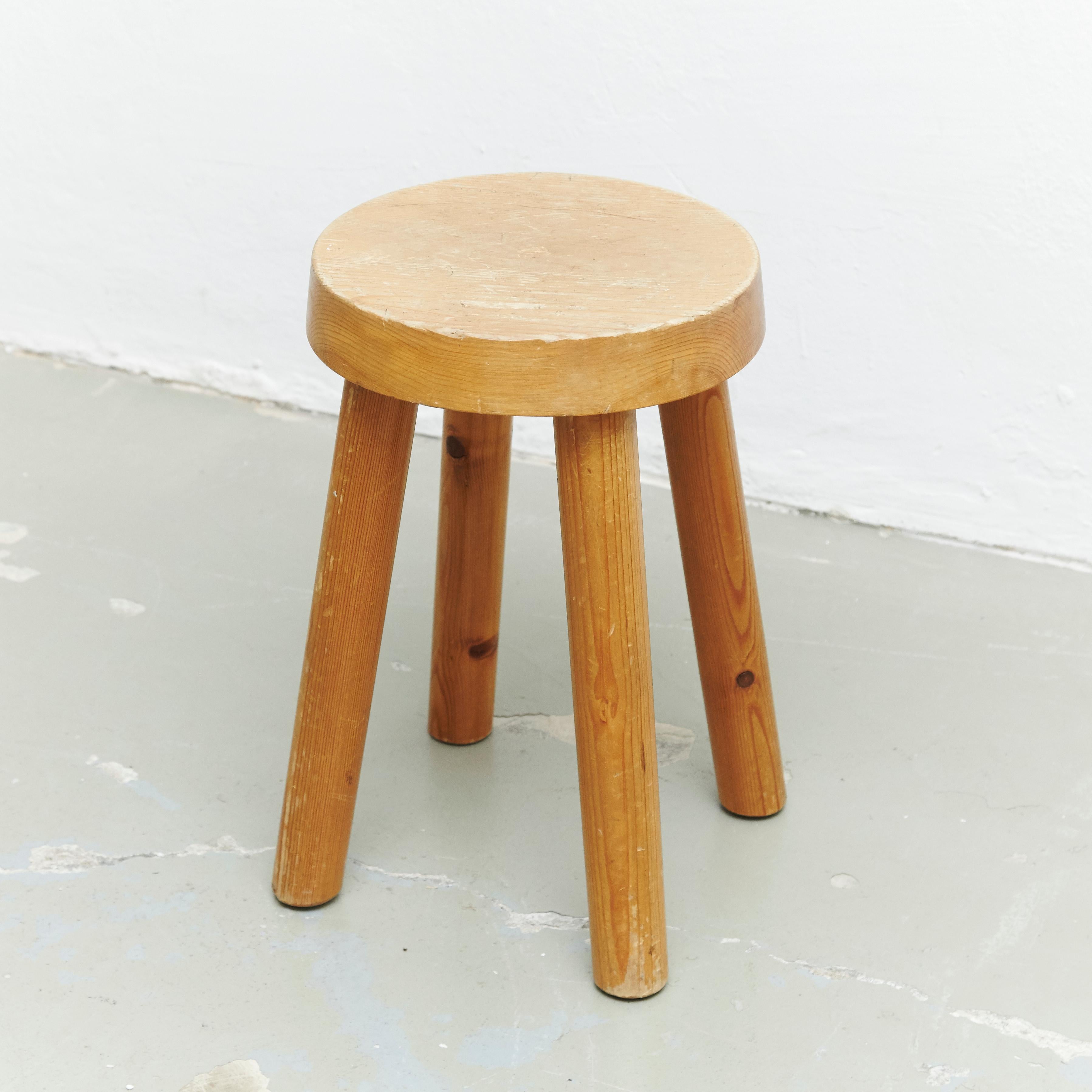 Mid-Century Modern Charlotte Perriand Wood Stool for Les Arcs, circa 1960