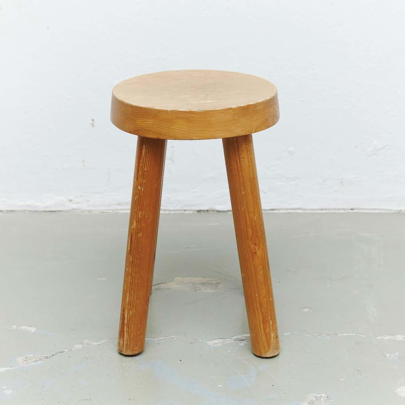 Mid-Century Modern Charlotte Perriand Wood Stool for Les Arcs, circa 1960 For Sale