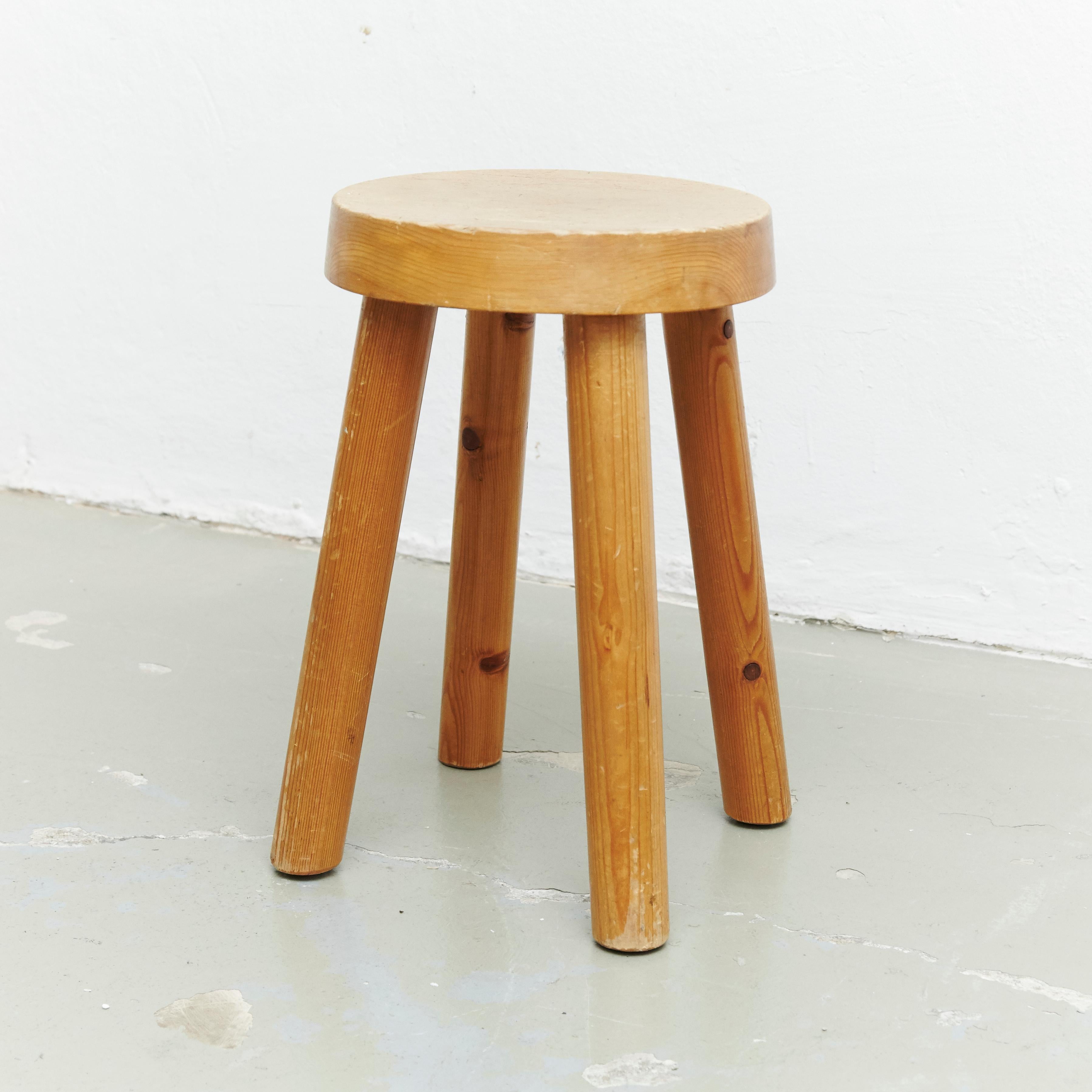 French Charlotte Perriand Wood Stool for Les Arcs, circa 1960