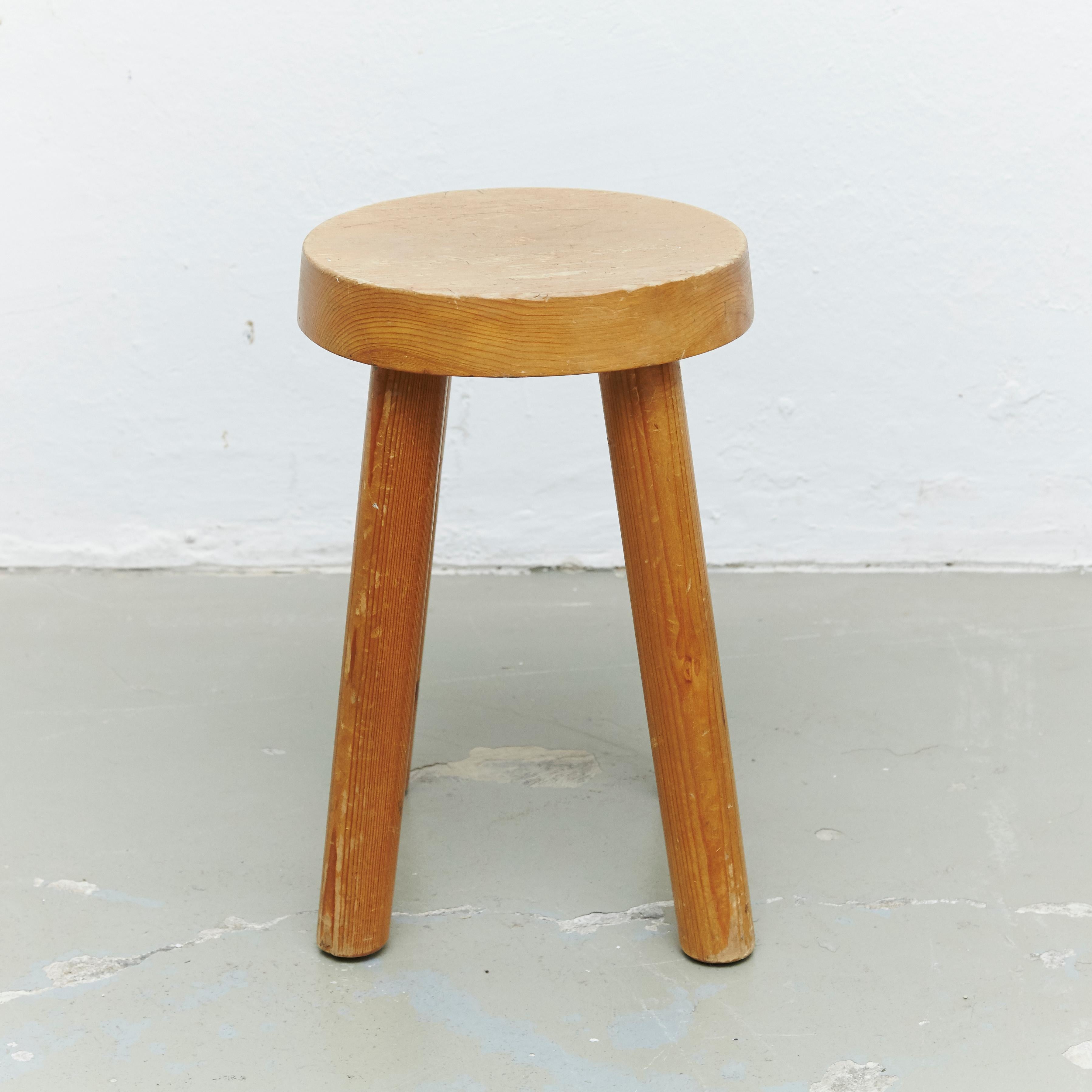 French Charlotte Perriand Wood Stool for Les Arcs, circa 1960