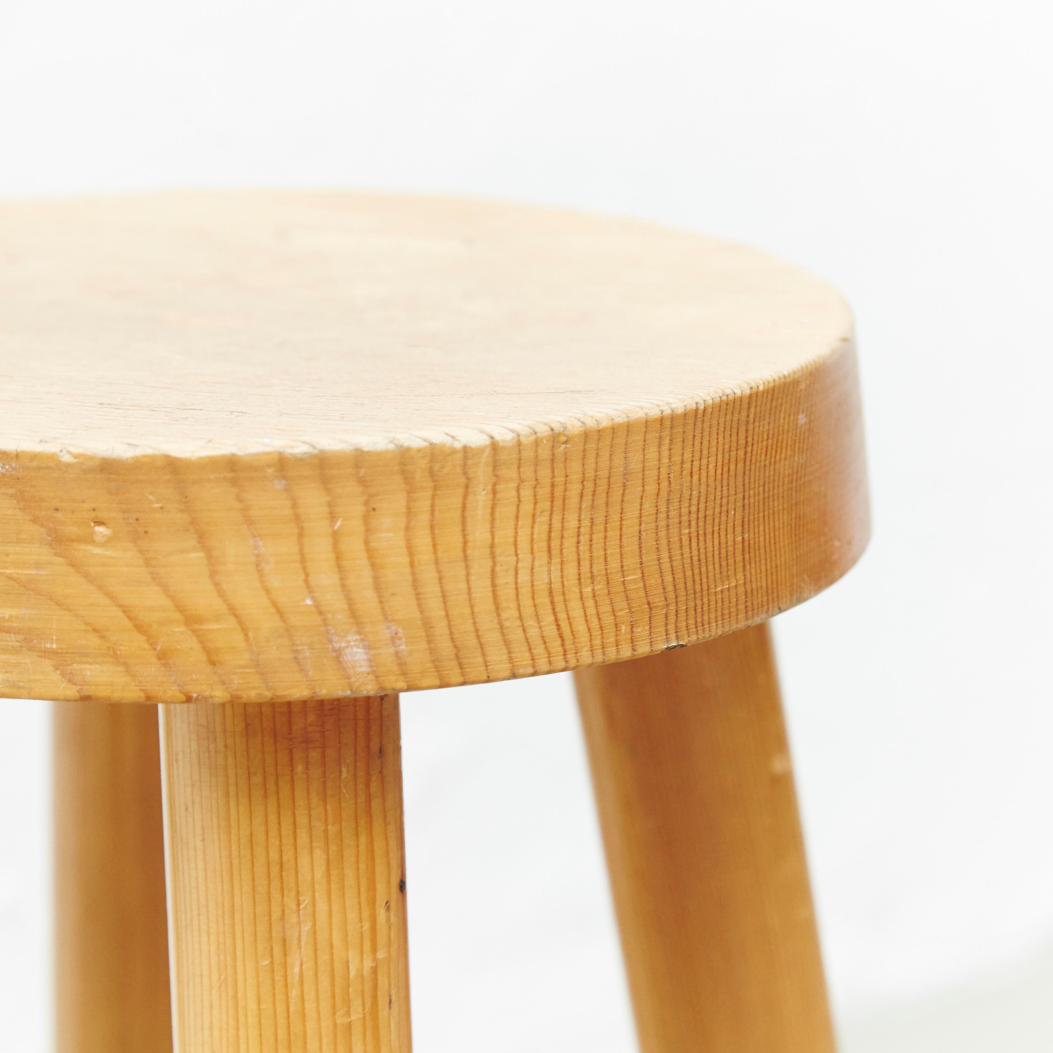 Pine Charlotte Perriand Wood Stool for Les Arcs, circa 1960