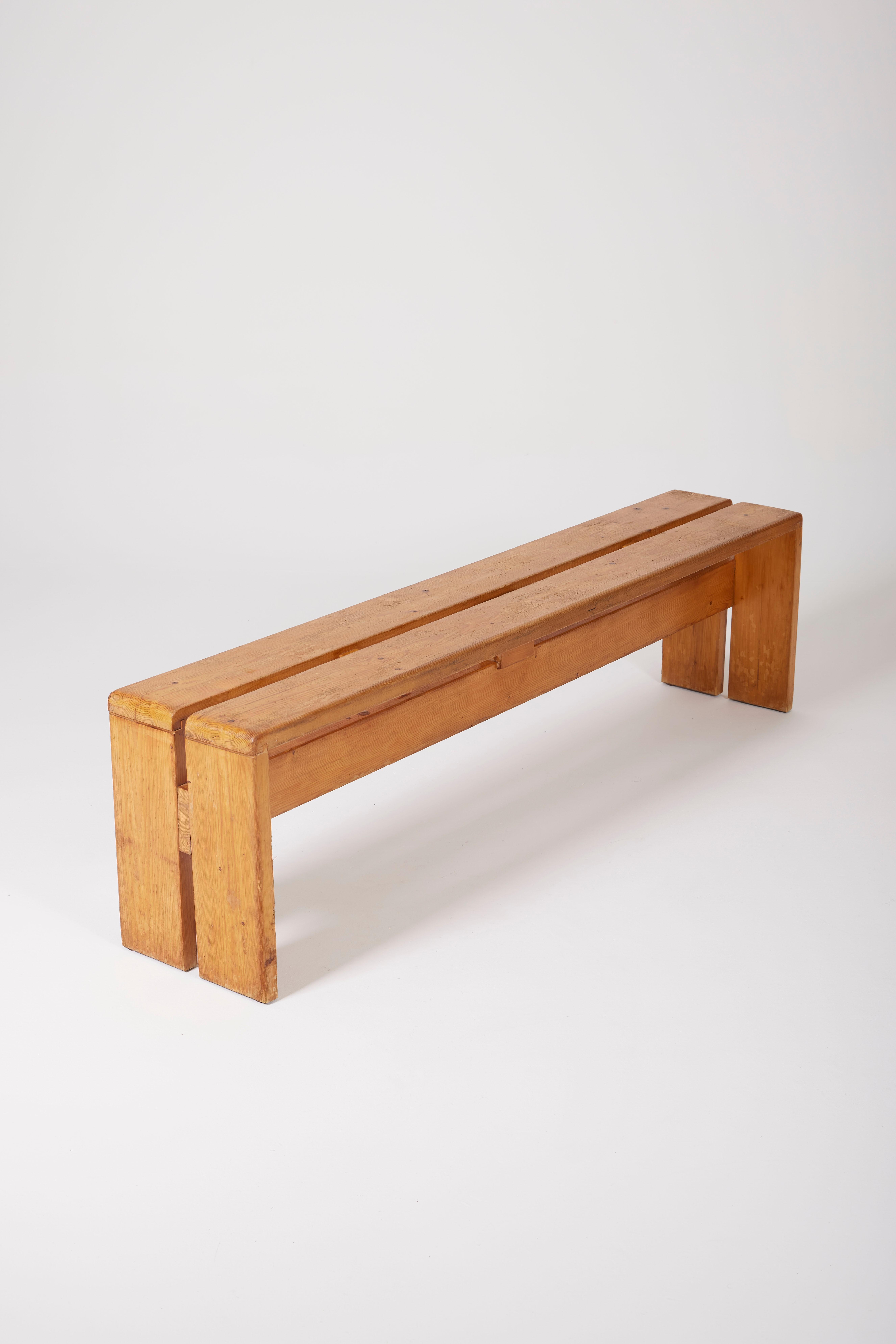 Pine Charlotte Perriand wooden bench For Sale