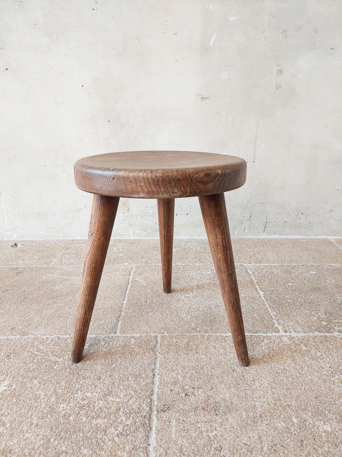 Mid-20th Century Charlotte Perriand Wooden Berger Stool, circa 1950 For Sale