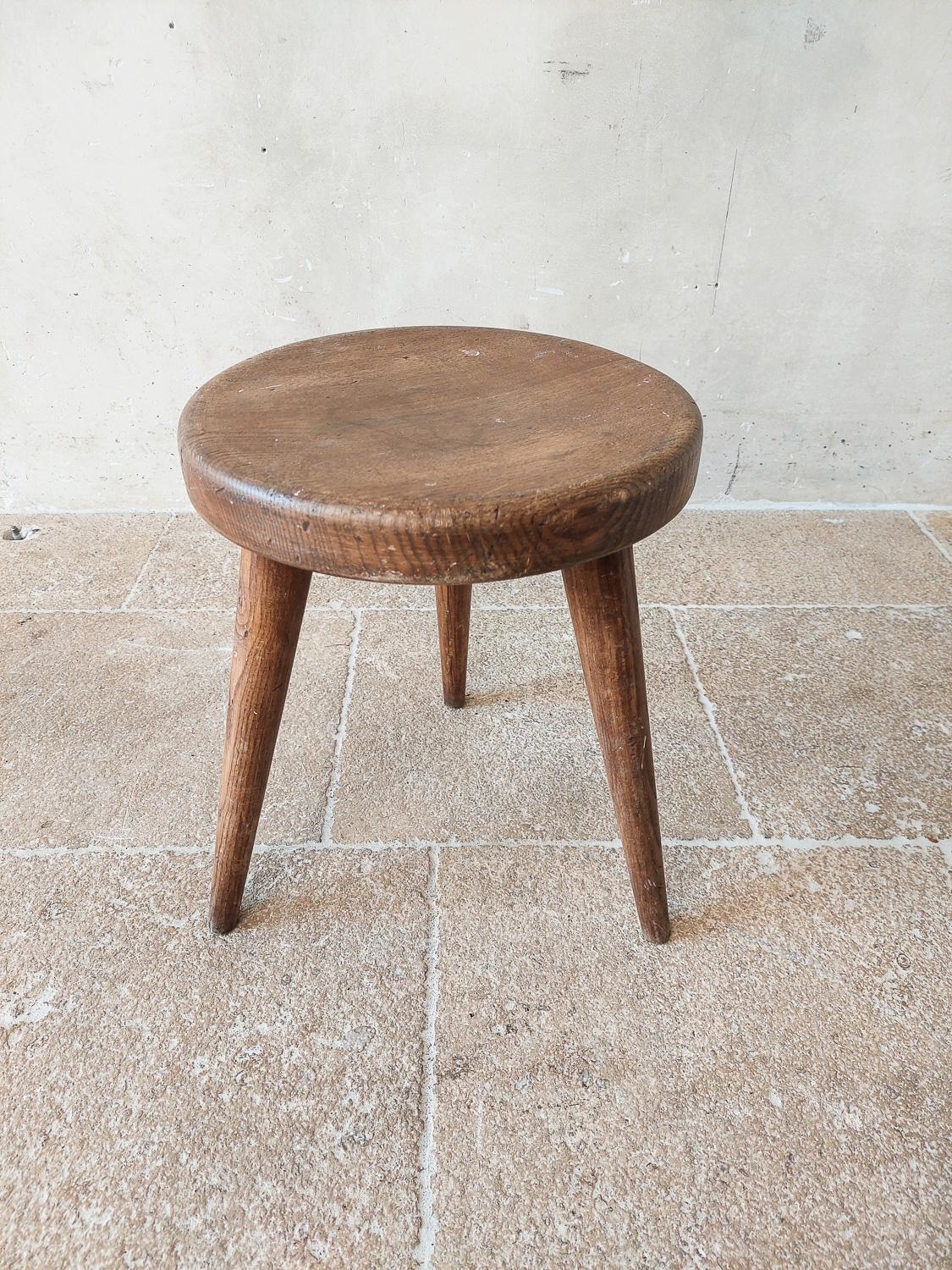 Oak Charlotte Perriand Wooden Berger Stool, circa 1950 For Sale