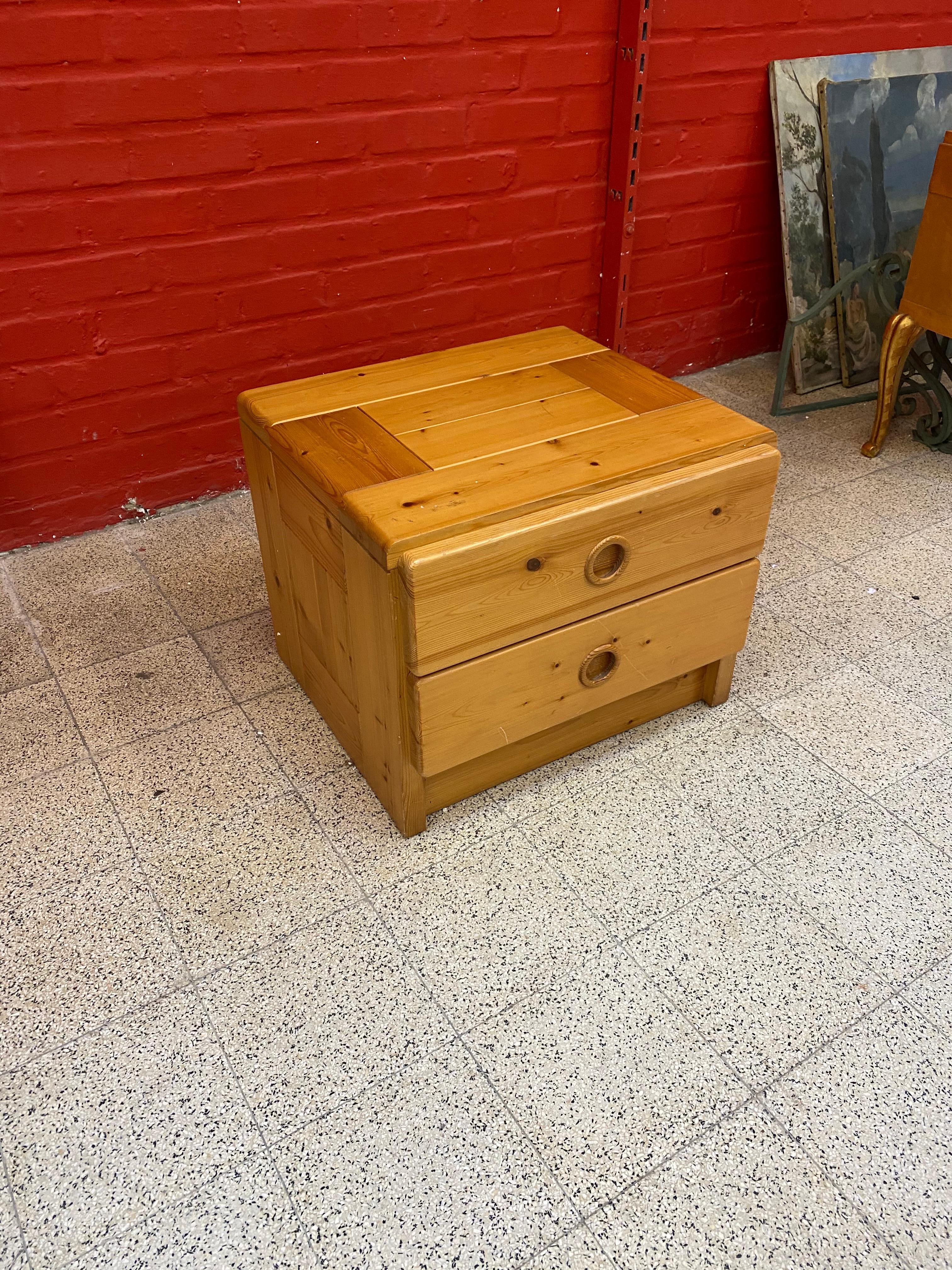 French Charlotte Perriand, a Bedside Table in Solid Pine, Les Arcs, circa 1960 For Sale