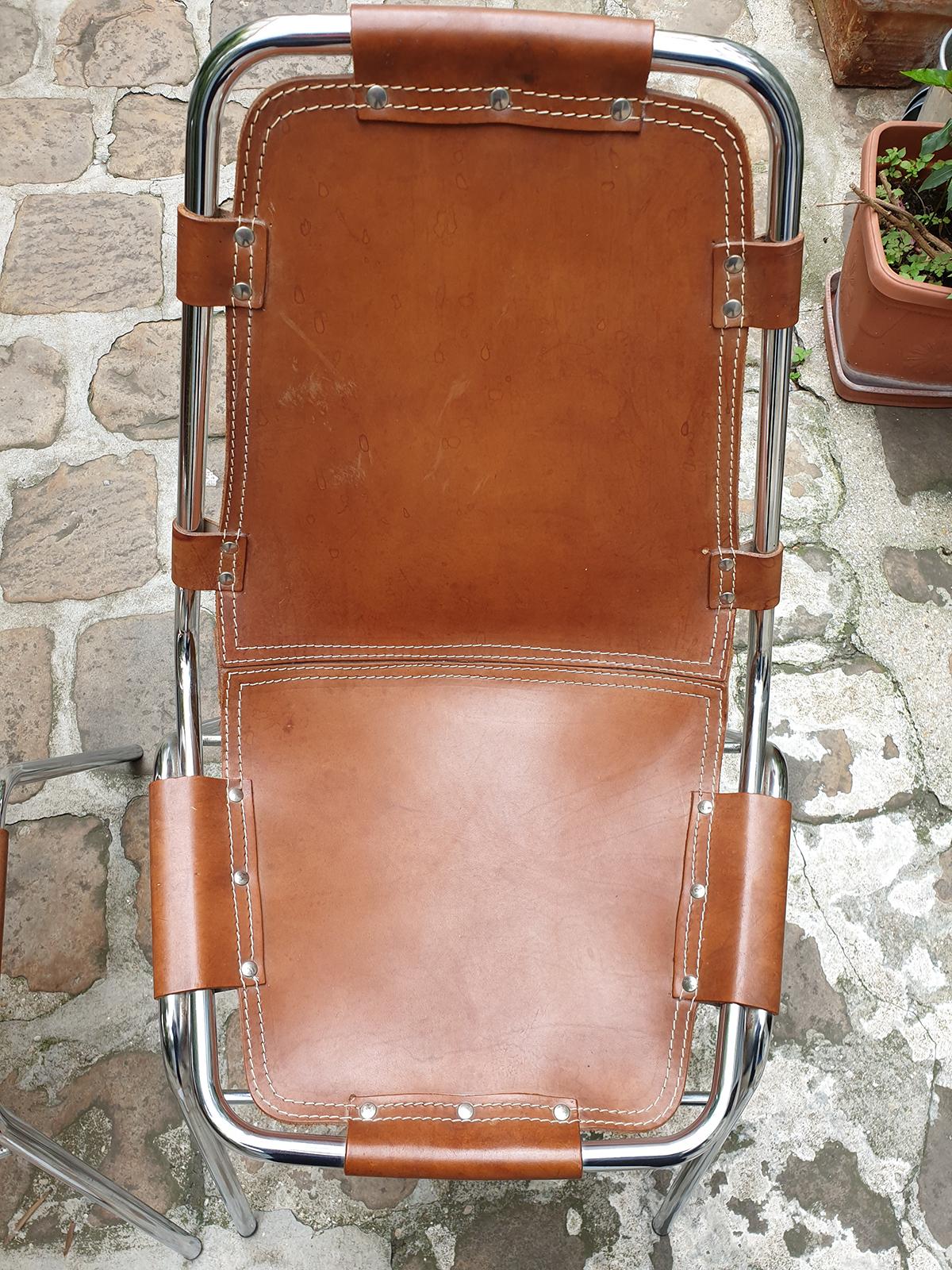 Charlotte Perriand
Pair of Les Arcs chairs, Cassina edition, circa 1960

Cowhide leather and steel

Size: Length 47 cm
Width 59 cm
Height 82 cm
Seat height 44 cm

excellent condition
Selling price: 2600 Euros.