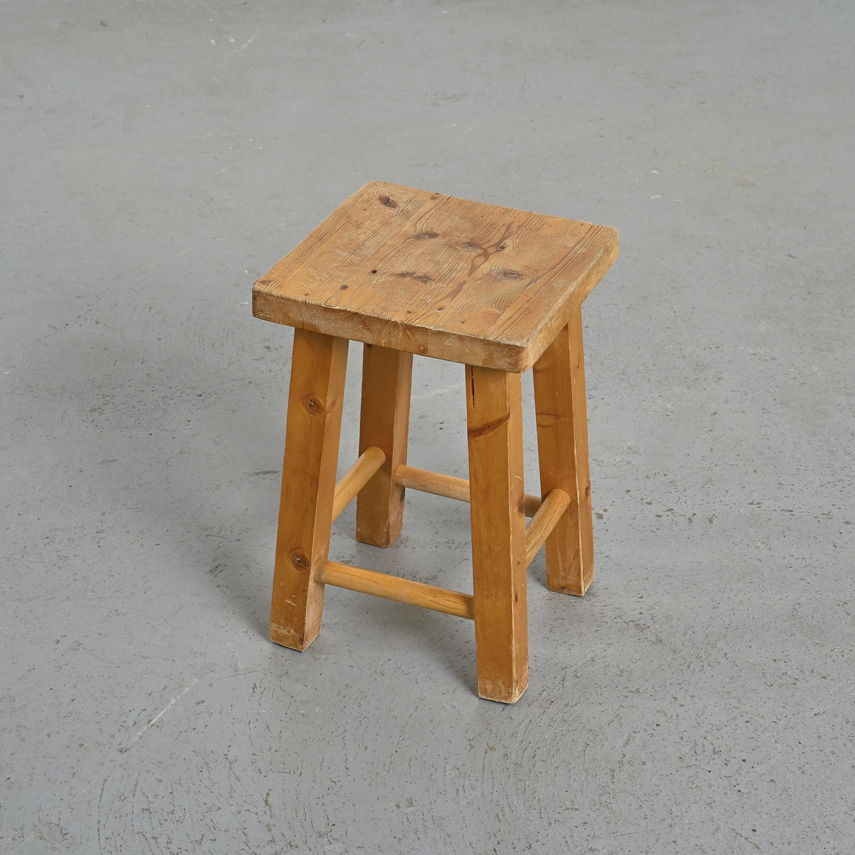 
 Wooden stool, La Pierra Menta, 1979

Stool with four quadrangular legs joined by staggered cylindrical stretchers, introducing a subtle rhythmic balance to its structure. Designed by Charlotte Perriand as part of her interior architecture and
