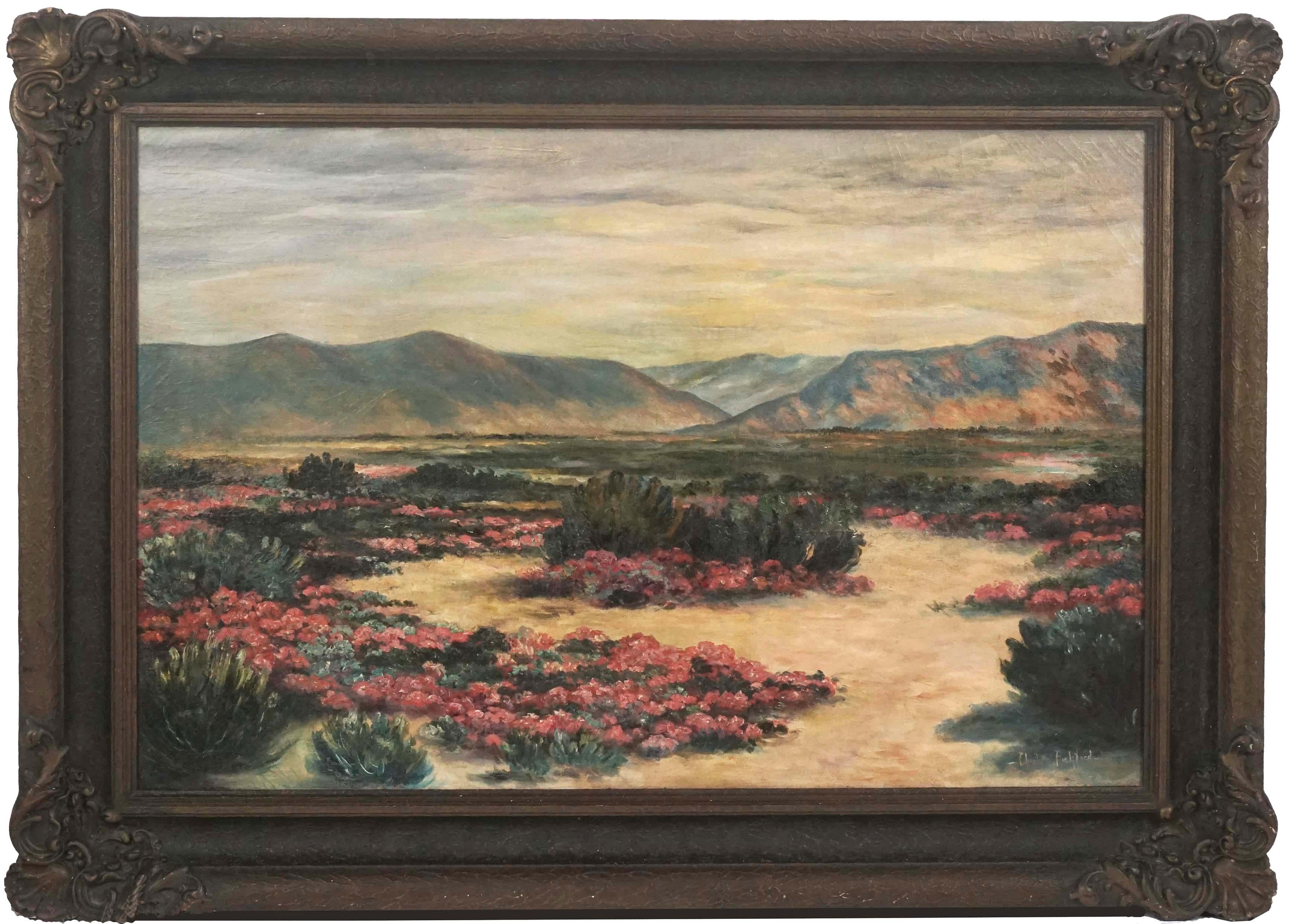 Charlotte Pickford Landscape Painting - Early 20th Century Flowering Palm Springs in Bloom, Superbloom Desert Landscape 