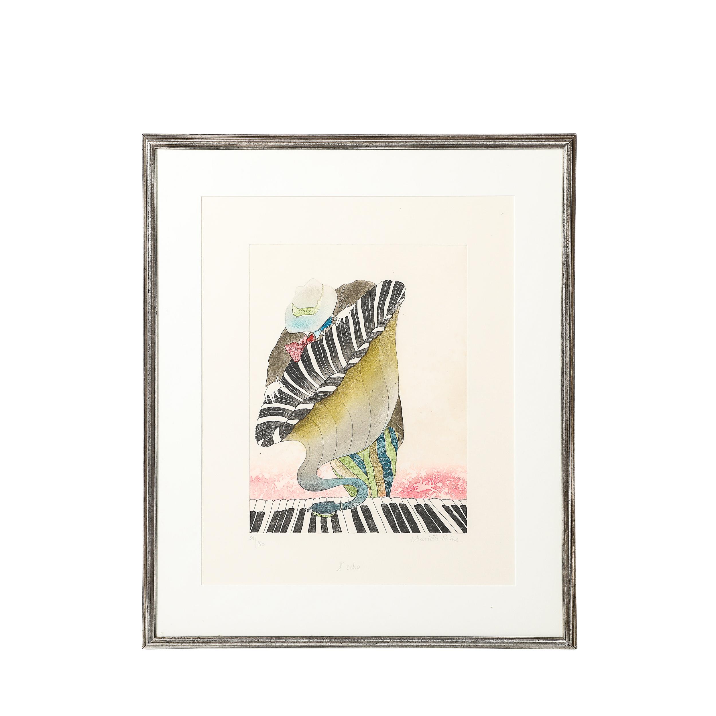 Mid-Century Lithograph Entitled "L
echo" Edition 39/150 Signed Charlotte Reine