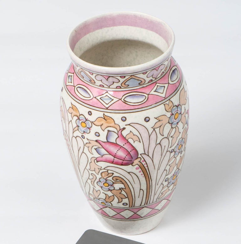 Charlotte Rhead Pottery Vase with Flowers, England, circa 1920 For Sale