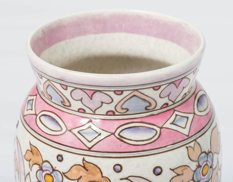 Charlotte Rhead Pottery Vase with Flowers, England, circa 1920 For Sale
