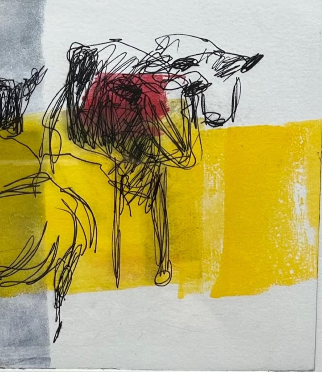   Cows, Monotype and Collage painted in the style of Abstract  Figurative Art  For Sale 1
