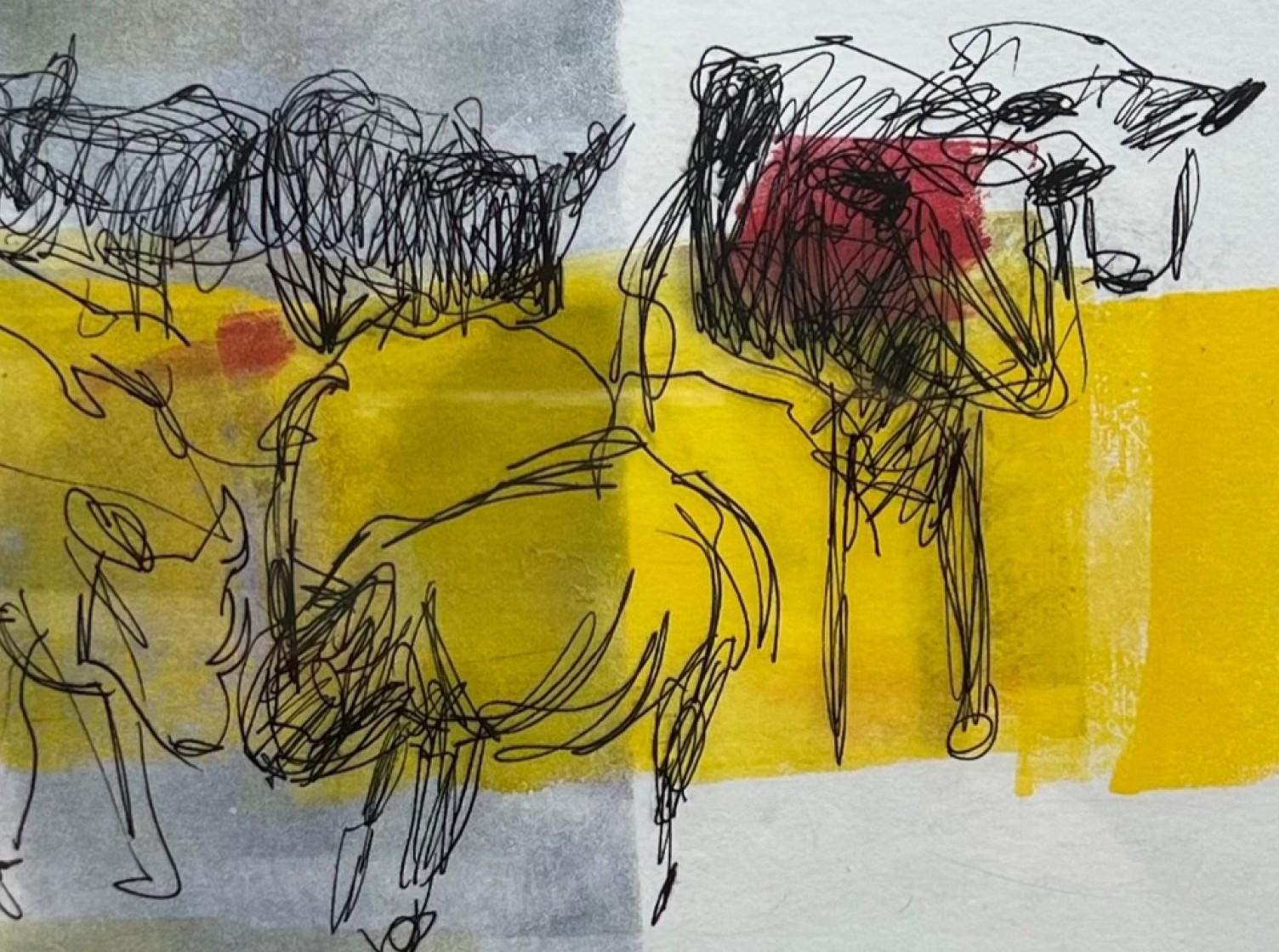   Cows, Monotype and Collage painted in the style of Abstract  Figurative Art  For Sale 2