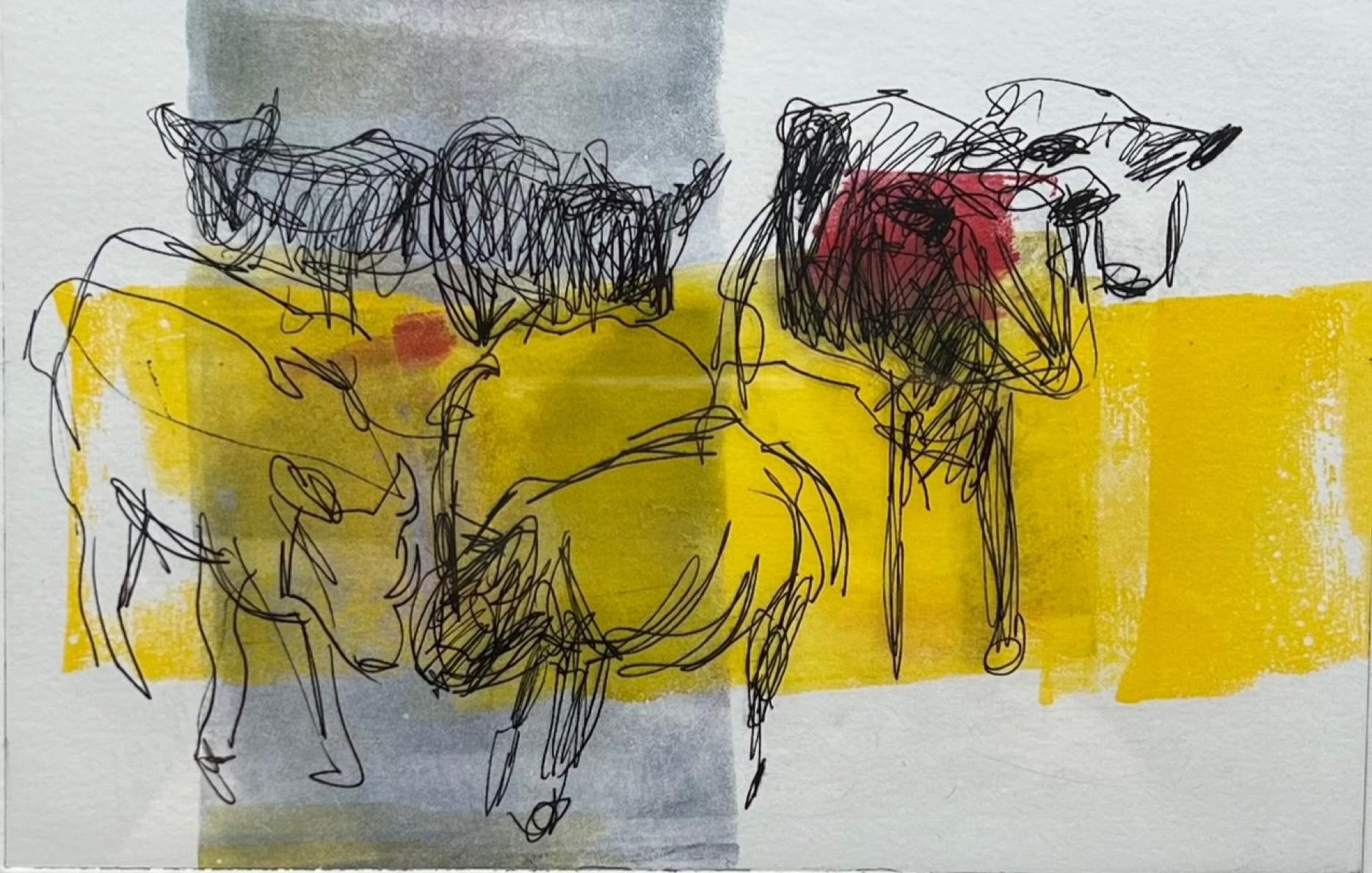   Cows, Monotype and Collage painted in the style of Abstract  Figurative Art 