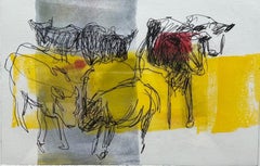   Cows, Monotype and Collage painted in the style of Abstract  Figurative Art 