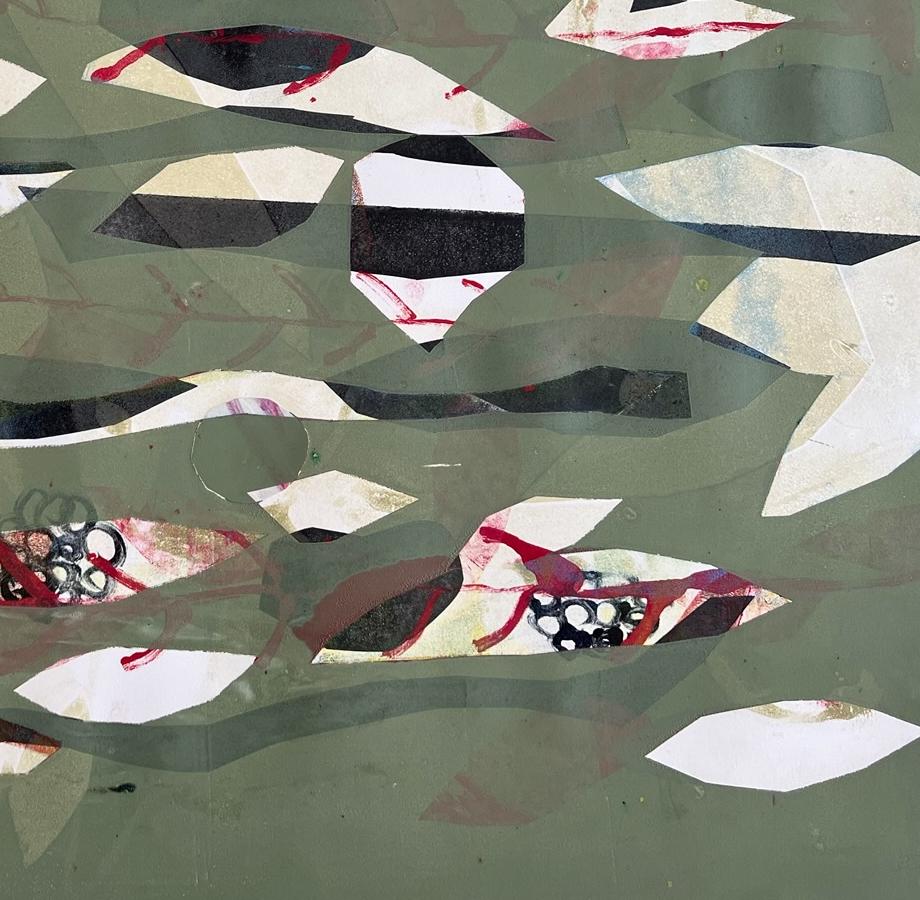Summer is a 1 of 1  Monotype  and Collage  that  displays a type of movement  in this  work of art by Texas artist Charlotte Siefert . This is a new series of monotypes/collages by  Charlotte Seifert that she began doing in 2021. This piece was