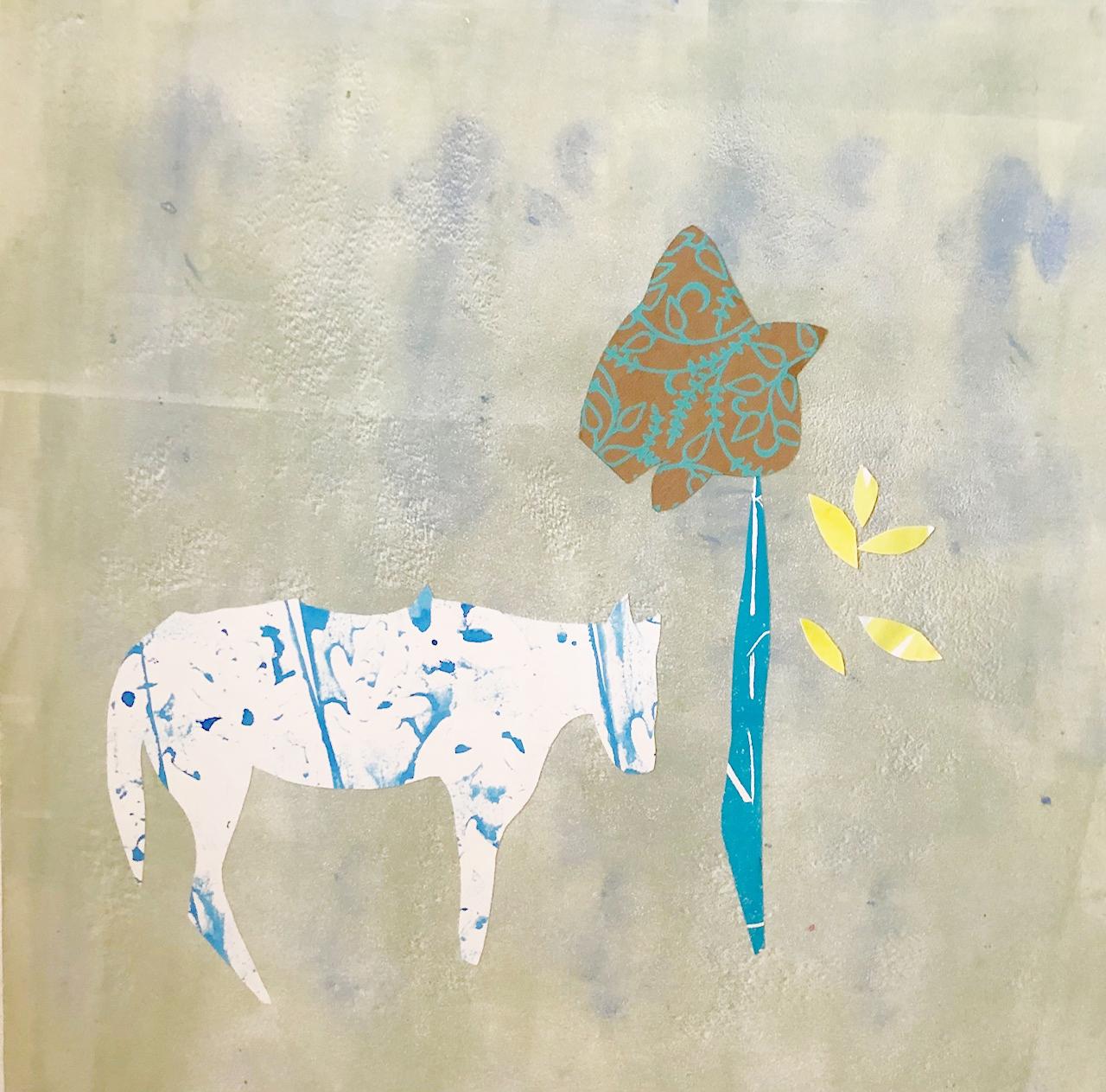 At Rest, Monotype, Cow, Framed 23x23, 1 of 1 Monotype,  Free Shipping, Framed - Mixed Media Art by Charlotte Seifert