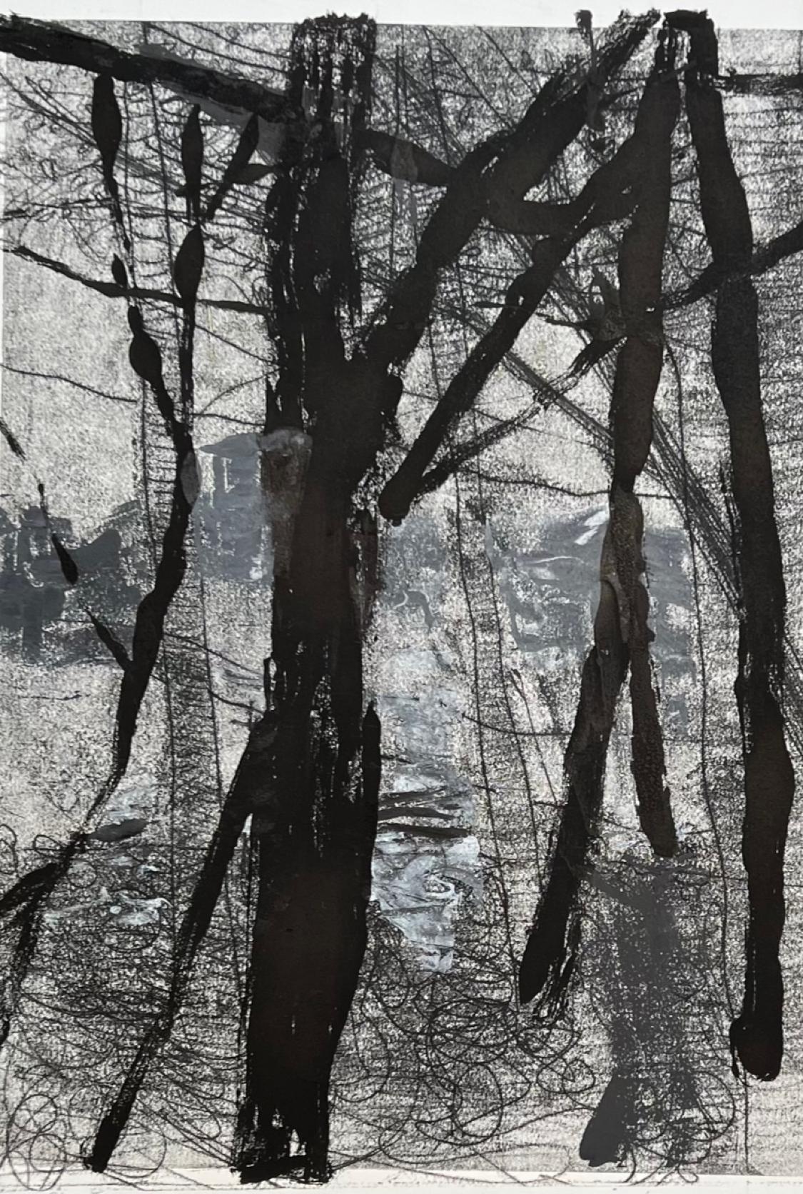  Trees de la rivière Brazos (Texas)  Monotype et Collage Imprimé sur  Papier River BFK  - Painting de Charlotte Seifert