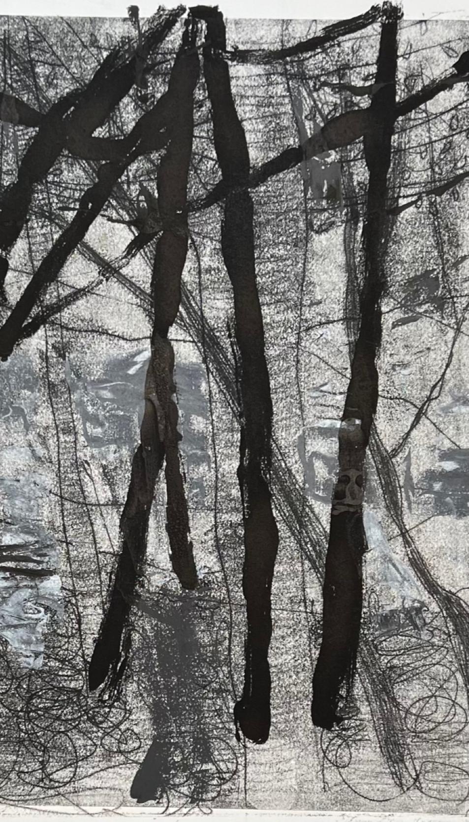  Brazos River Trees (Texas)  Monotypie und Collage gedruckt auf  Fluss BFK Papier  (Amerikanischer Impressionismus), Painting, von Charlotte Seifert