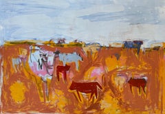 Used COWS Monotype 31 x 44  Abstract Figurative Art   Framed 37 x 50  Cattle