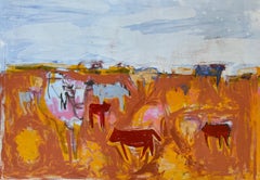 Mucche Monotipo 31 x 44  Arte figurativa astratta   Incorniciato 37 x 50  Bestiame