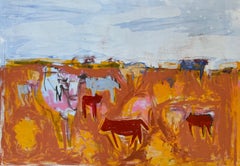 COWS Monotypie 31 x 44, COWS  Abstrakte figurative Kunst   Gerahmt 37 x 50  Vieh