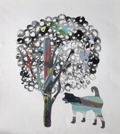 Roaming Around,  Monotype  and Collage, Abstract  Figurative Art, Framed 23x23