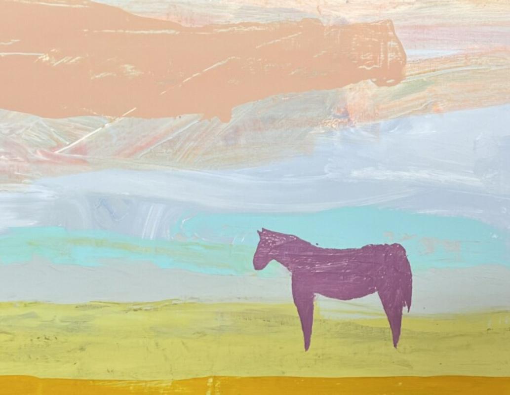  Stillness, Horse w/ Landscape, 12x 24x 1.75  Flashe Paint on Custom Panel - Painting by Charlotte Seifert