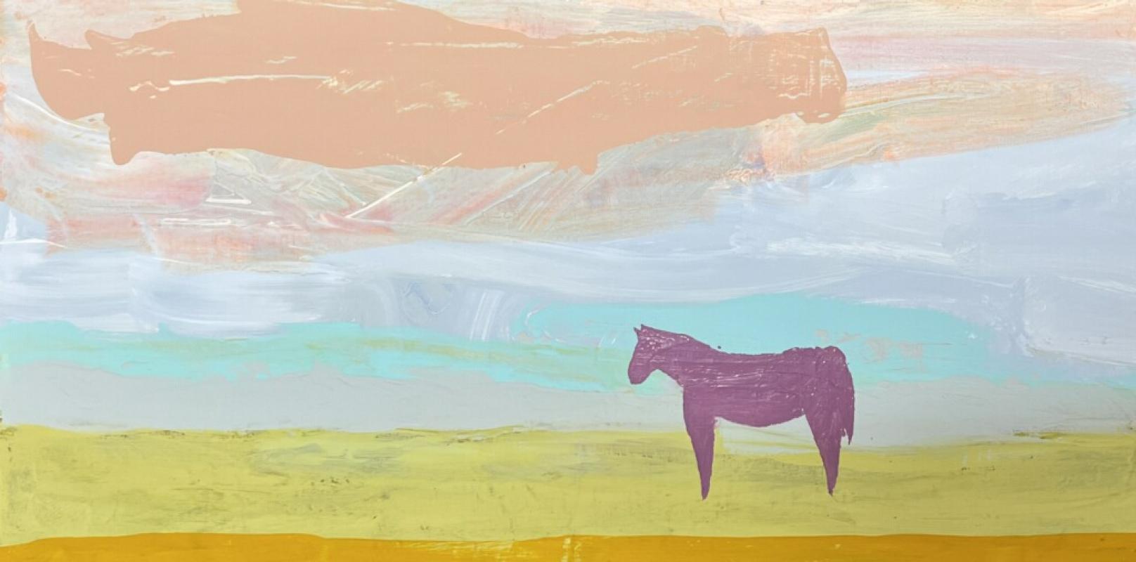 Charlotte Seifert Animal Painting -   Stillness, Horse w/ Landscape, 12x 24x 1.75  Flashe Paint on Custom Panel