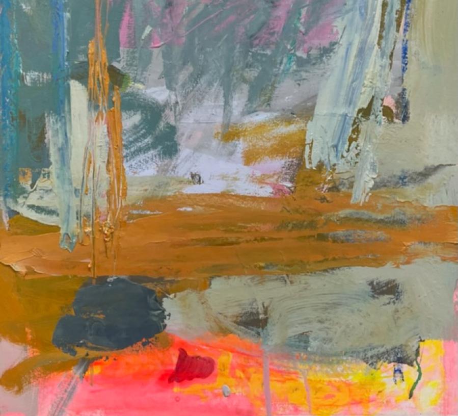  Wind und Regen , Abstrakte Landschaft, vertikal, Farben, Tafel, kostenloser Versand – Painting von Charlotte Seifert