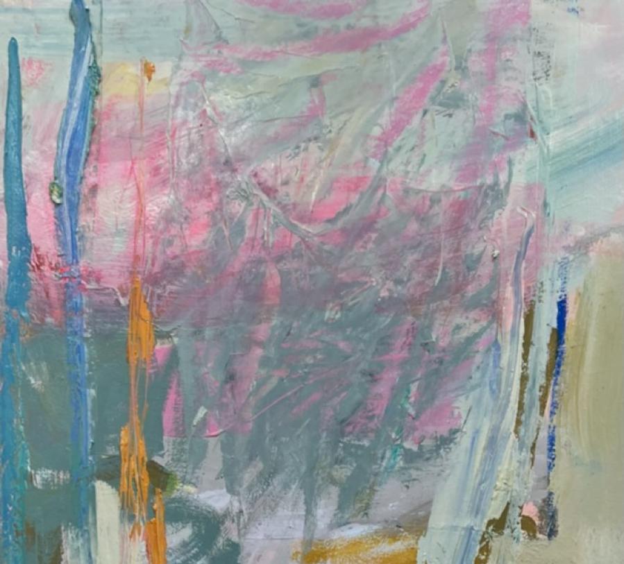  Wind und Regen , Abstrakte Landschaft, vertikal, Farben, Tafel, kostenloser Versand (Grau), Abstract Painting, von Charlotte Seifert