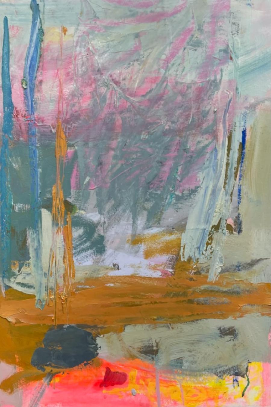 Charlotte Seifert Abstract Painting –  Wind und Regen , Abstrakte Landschaft, vertikal, Farben, Tafel, kostenloser Versand