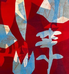 Winter II, Monotype , Abstract  Figurative Art, Framed 24 x 23, Free Shipping