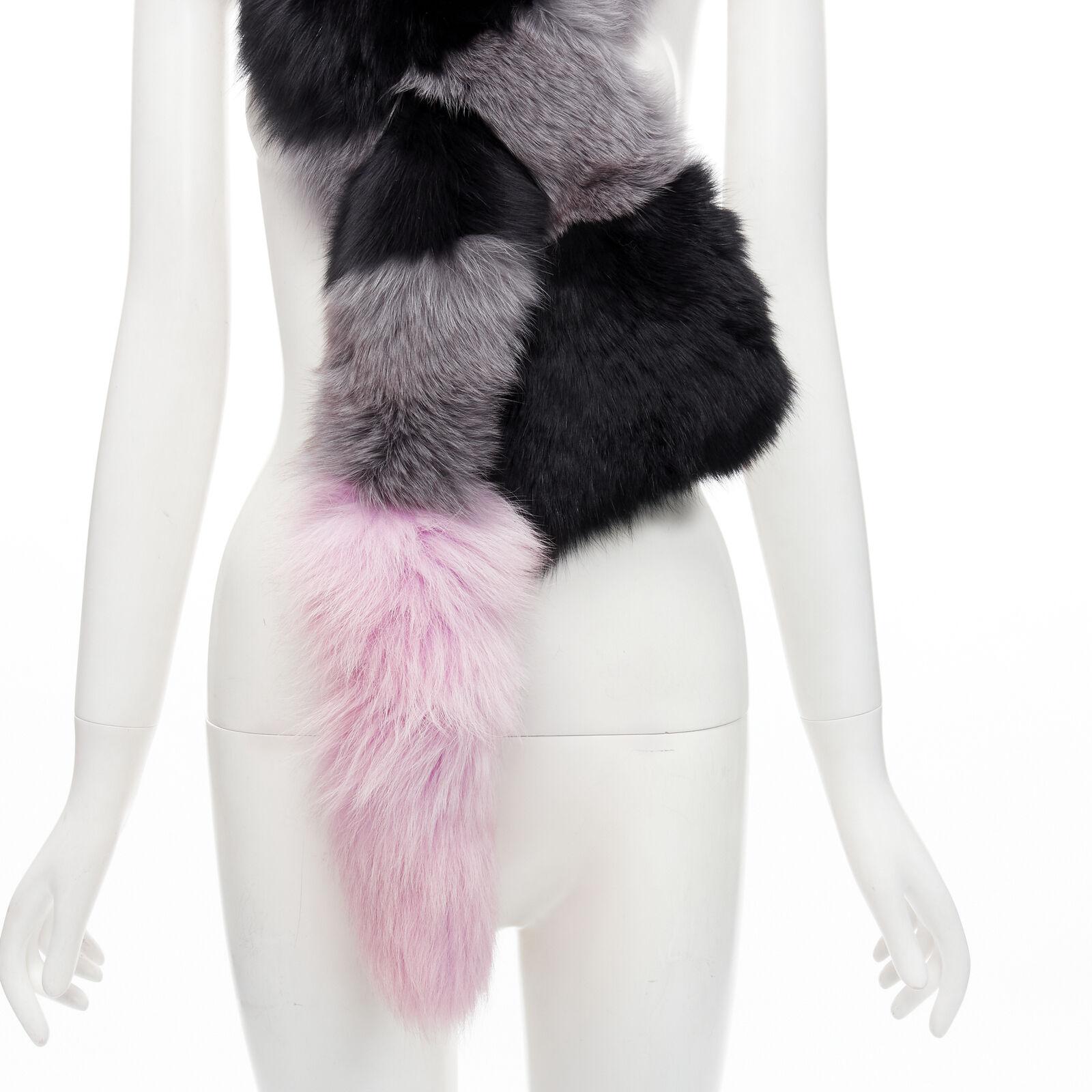 CHARLOTTE SIMONE 100% fur black pink striped tail silk lined loop through scarf
Reference: LNKO/A02079
Brand: Charlotte Simone
Material: Fur
Color: Black, Multicolour
Pattern: Solid
Lining: Silk
Made in: China

CONDITION:
Condition: Excellent, this