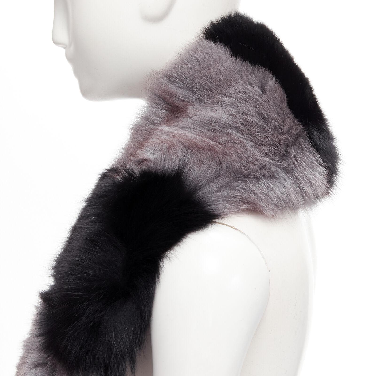 CHARLOTTE SIMONE 100% fur black pink striped tail silk lined loop through scarf For Sale 2