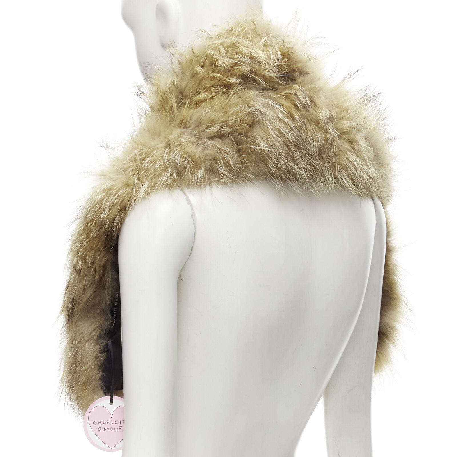 Women's CHARLOTTE SIMONE 100% fur brown asymmetric silk lined collar cuff scarf