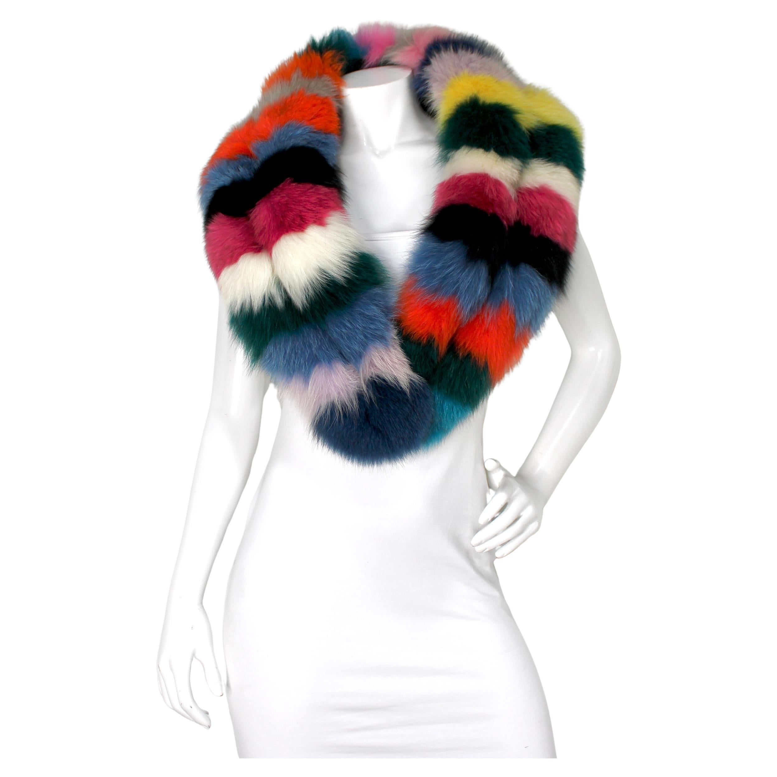 Charlotte Simone Color Block Fox Fur Scarf en venta