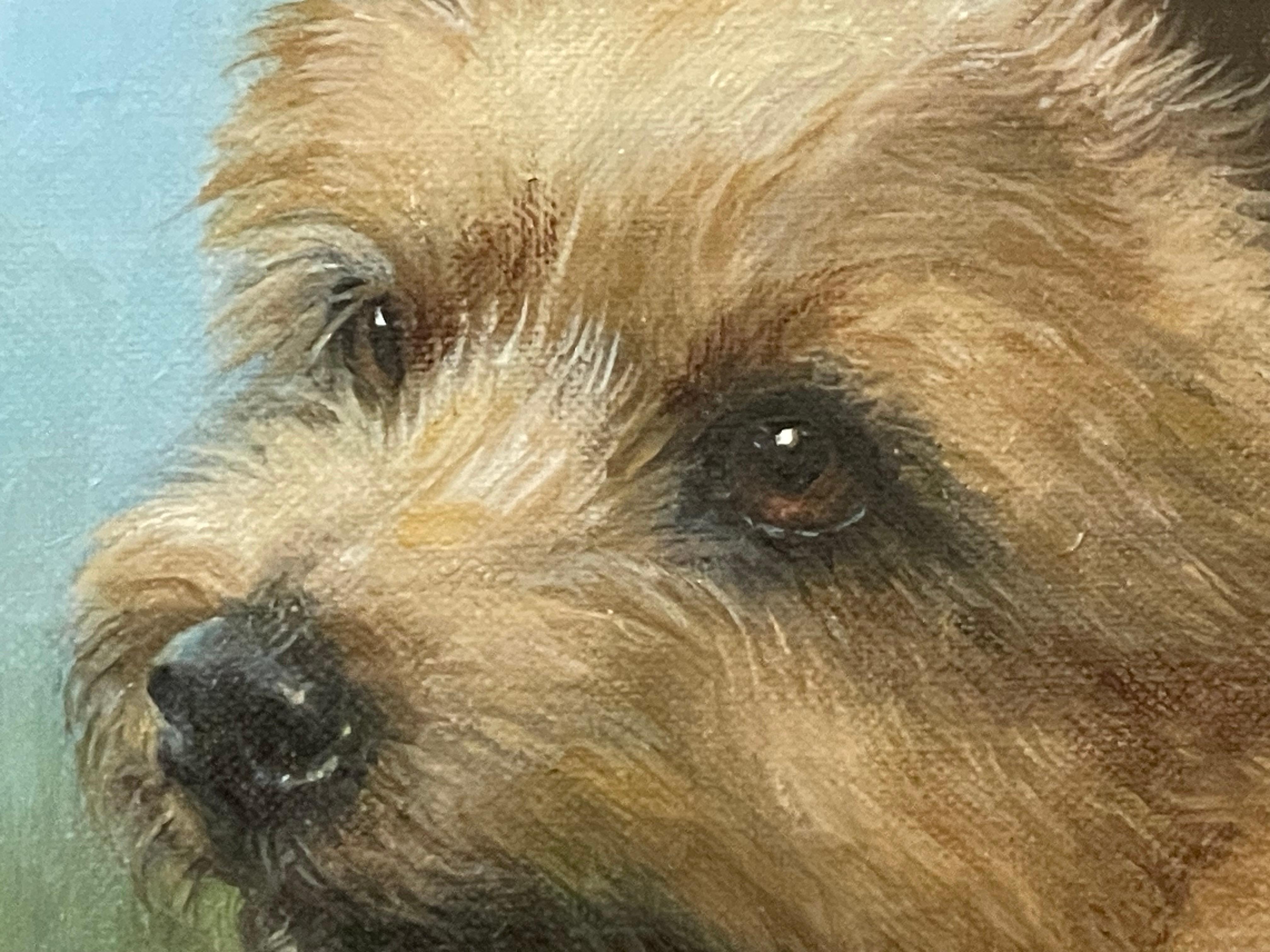Terrier di Whiting e fiori bianchi XX secolo - Animal Painting Marrone di Charlotte Sorré