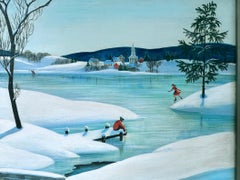 Americana Winterszene Eis Skaters Mid-Century- Norman Rockwell Amerika