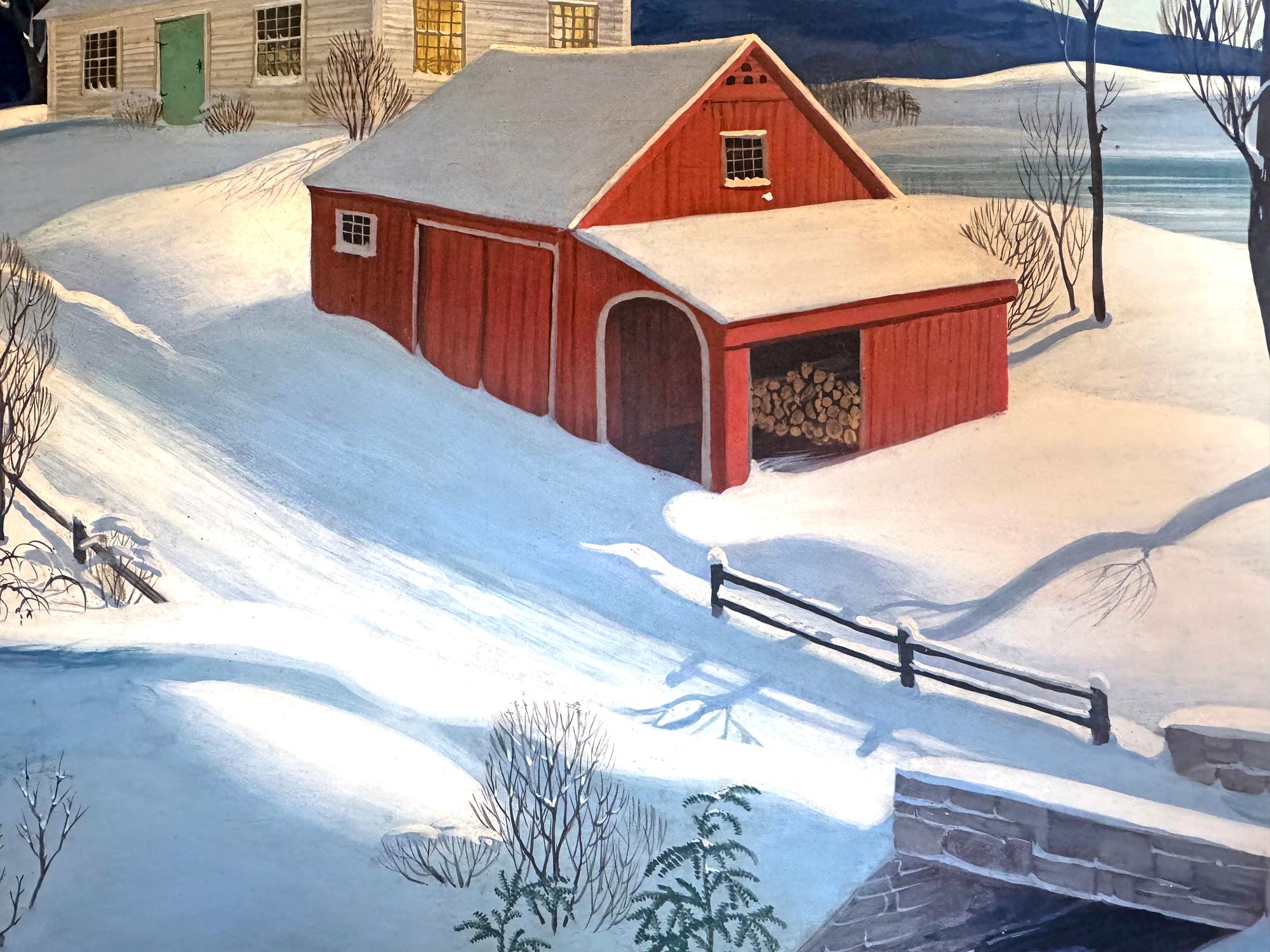 Americana Winterszene Eis Skaters Mid-Century- Norman Rockwell Amerika (Amerikanischer Realismus), Painting, von Charlotte Sternberg