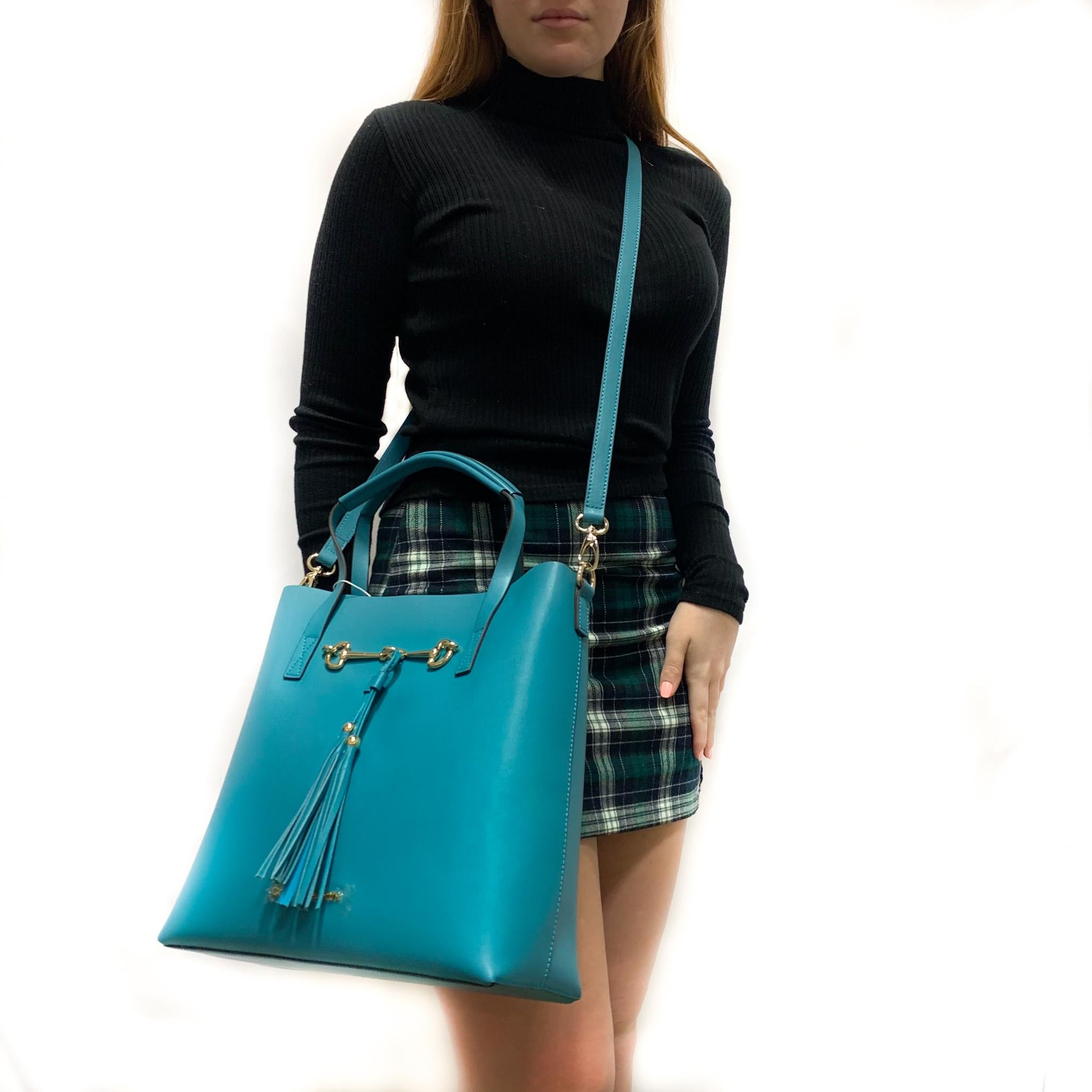 Charlotte Tote - Caribbean Blue Leather Handbag 1