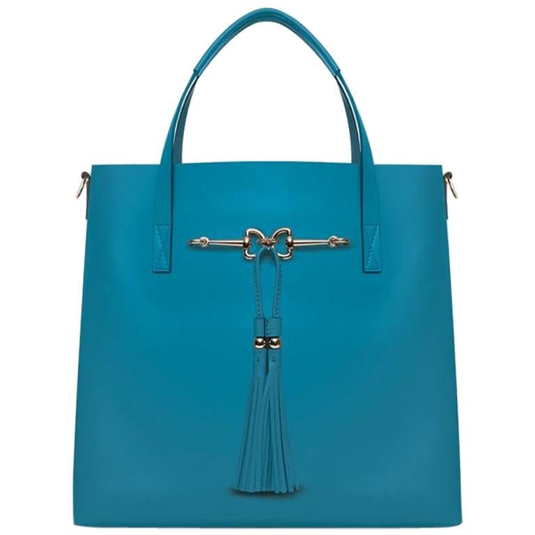 Charlotte Tote - Caribbean Blue Leather Handbag