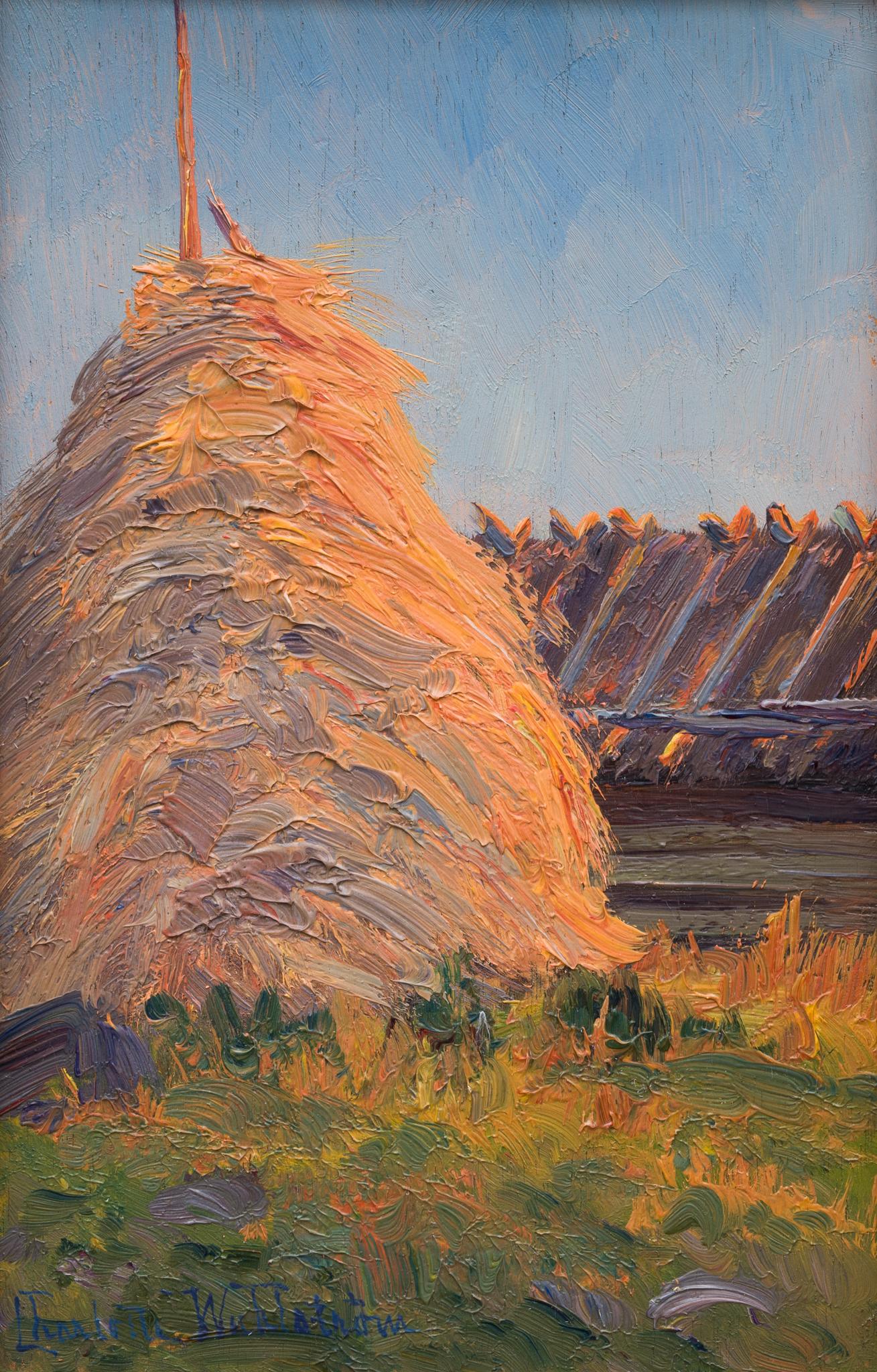 Haystack by Swedish Female Artist Charlotte Wahlström. Compare with Claude Monet - Painting by Charlotte Wahlström 
